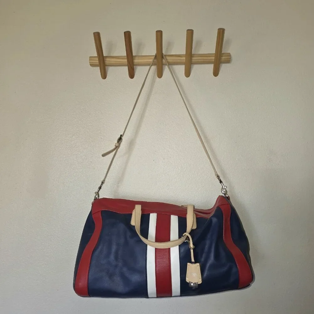 Coach Legacy Boston Weekender 23481 XL Leather Duffel Red White Blue AUTHENTIC - Picture 3 of 16